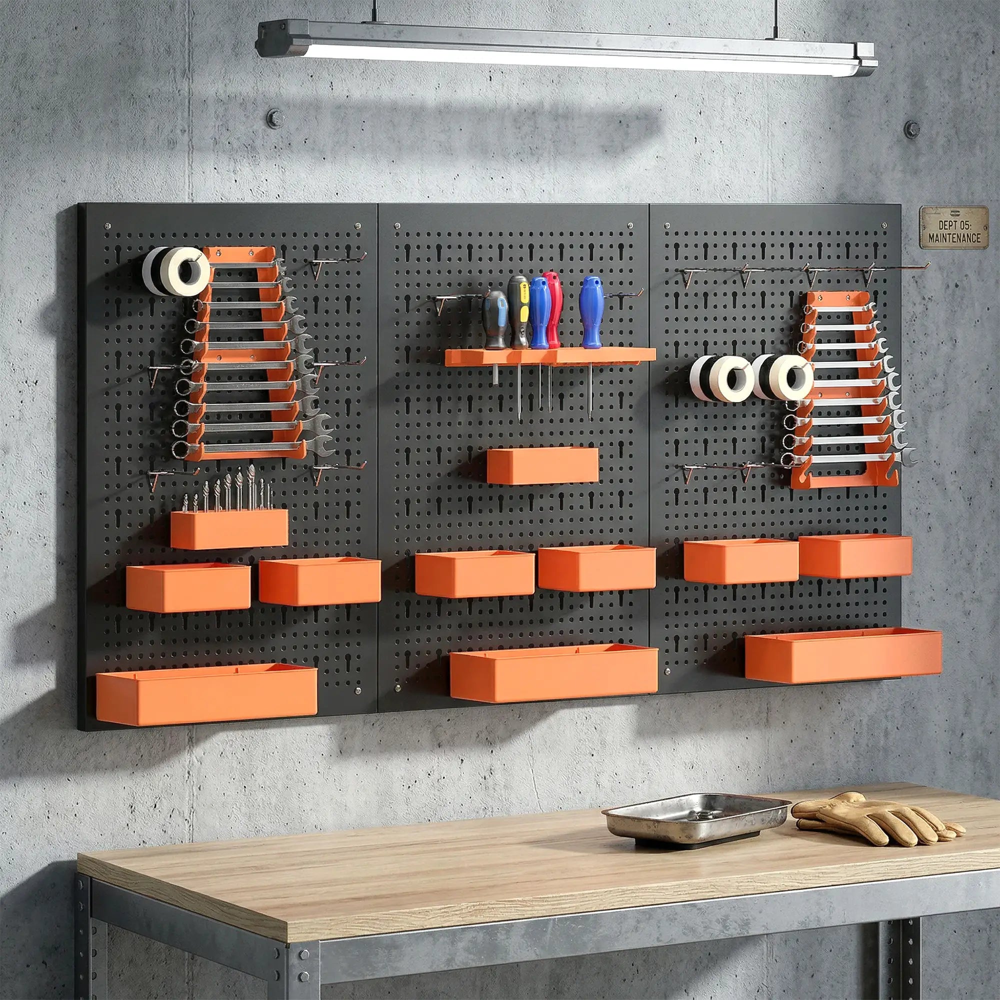 33 Piece Metal Pegboard Panels, Peg Board with 16 Hooks, Bins and Racks, Black and Orange Tool Organizers at Gallery Canada
