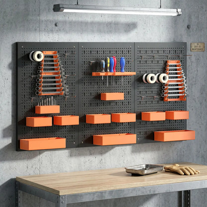 33 Piece Metal Pegboard Panels, Peg Board with 16 Hooks, Bins and Racks, Black and Orange Tool Organizers at Gallery Canada