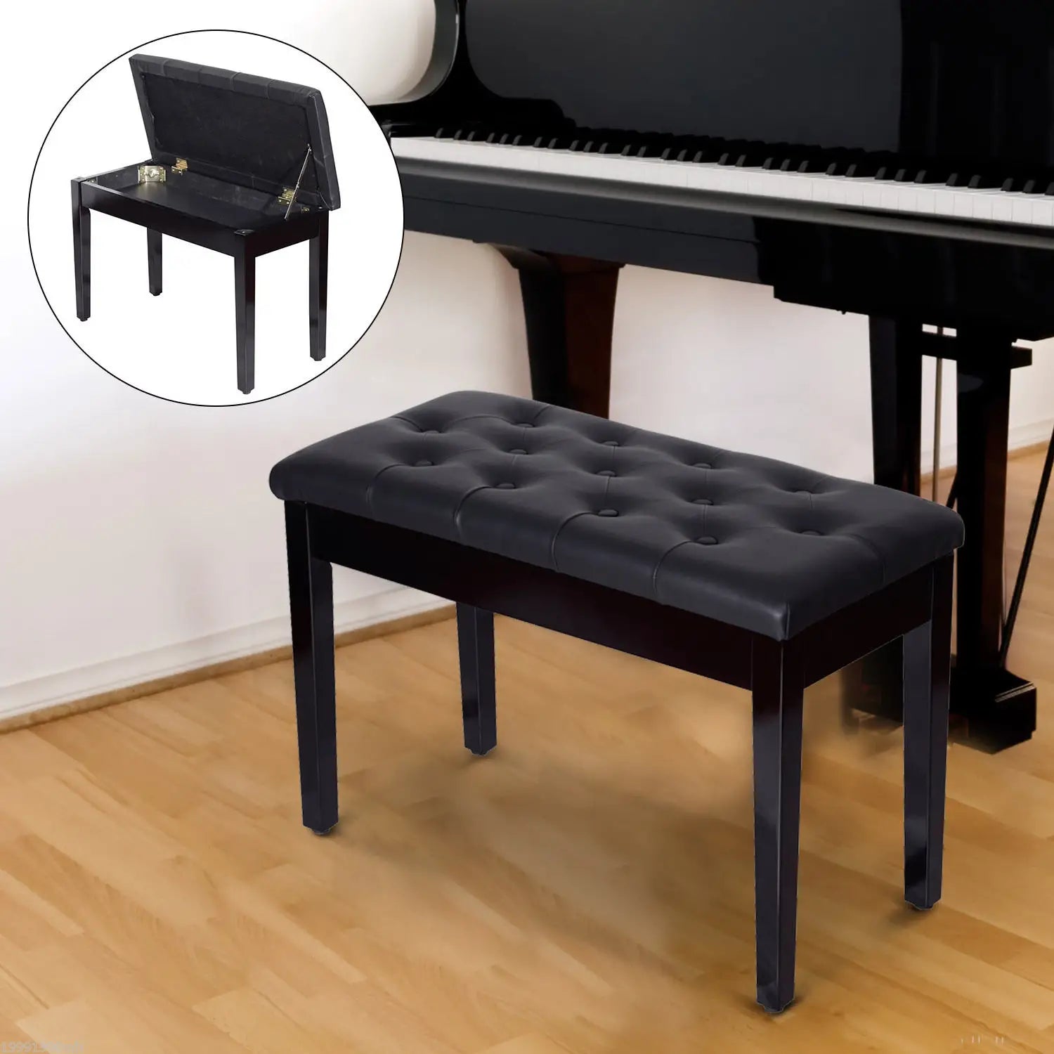 30 Piano Bench, Padded Cushion, Storage, Faux Leather, Black Piano Benches at Gallery Canada