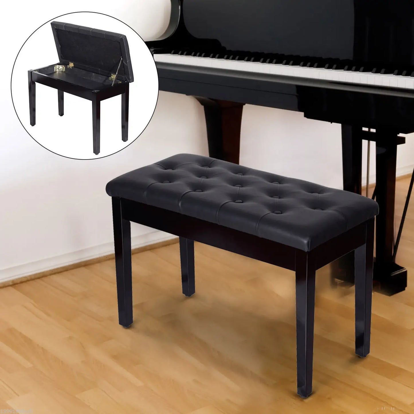 30 Piano Bench, Padded Cushion, Storage, Faux Leather, Black Piano Benches at Gallery Canada