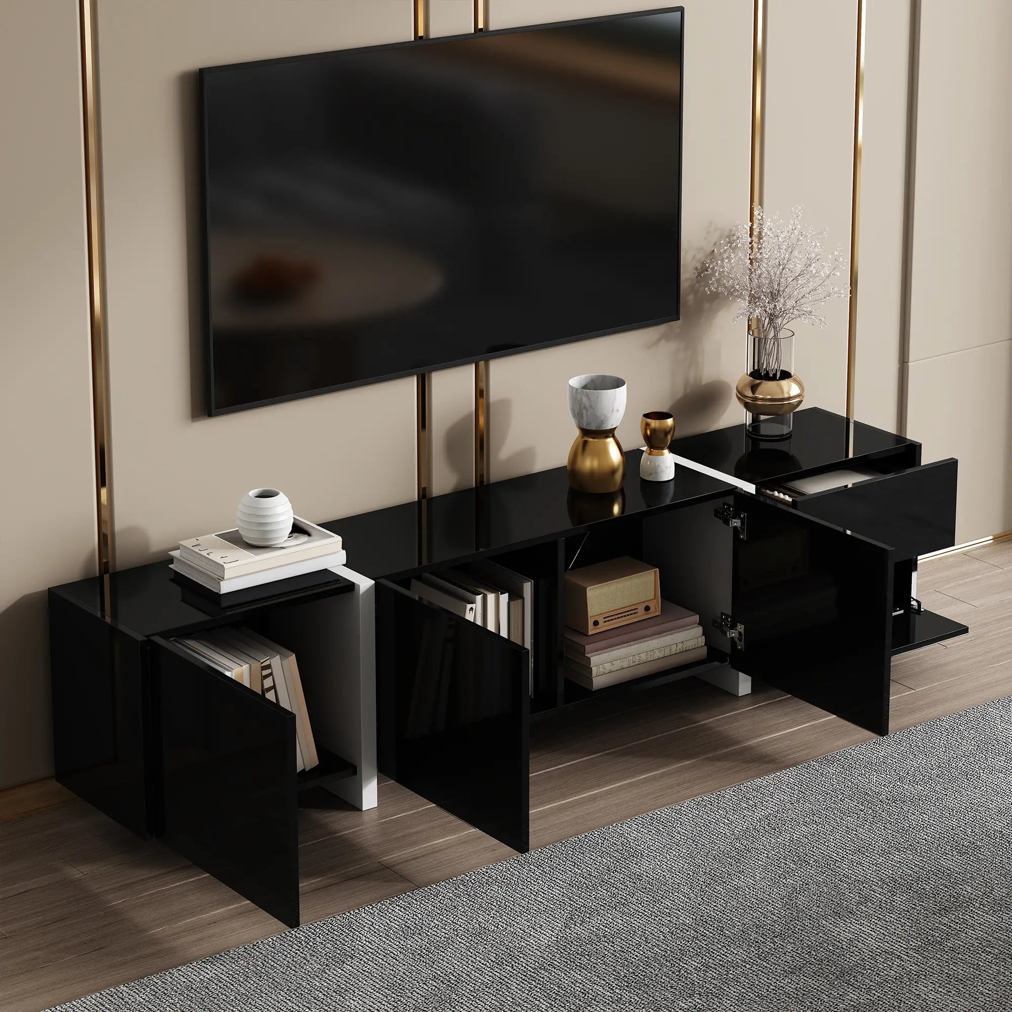 TV Cabinet, High Gloss Finish, LED Light, 67
