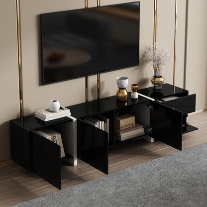 TV Cabinet, High Gloss Finish, LED Light, 67" L x 11.5" W x 11.5" H, Black TV Stands at Gallery Canada