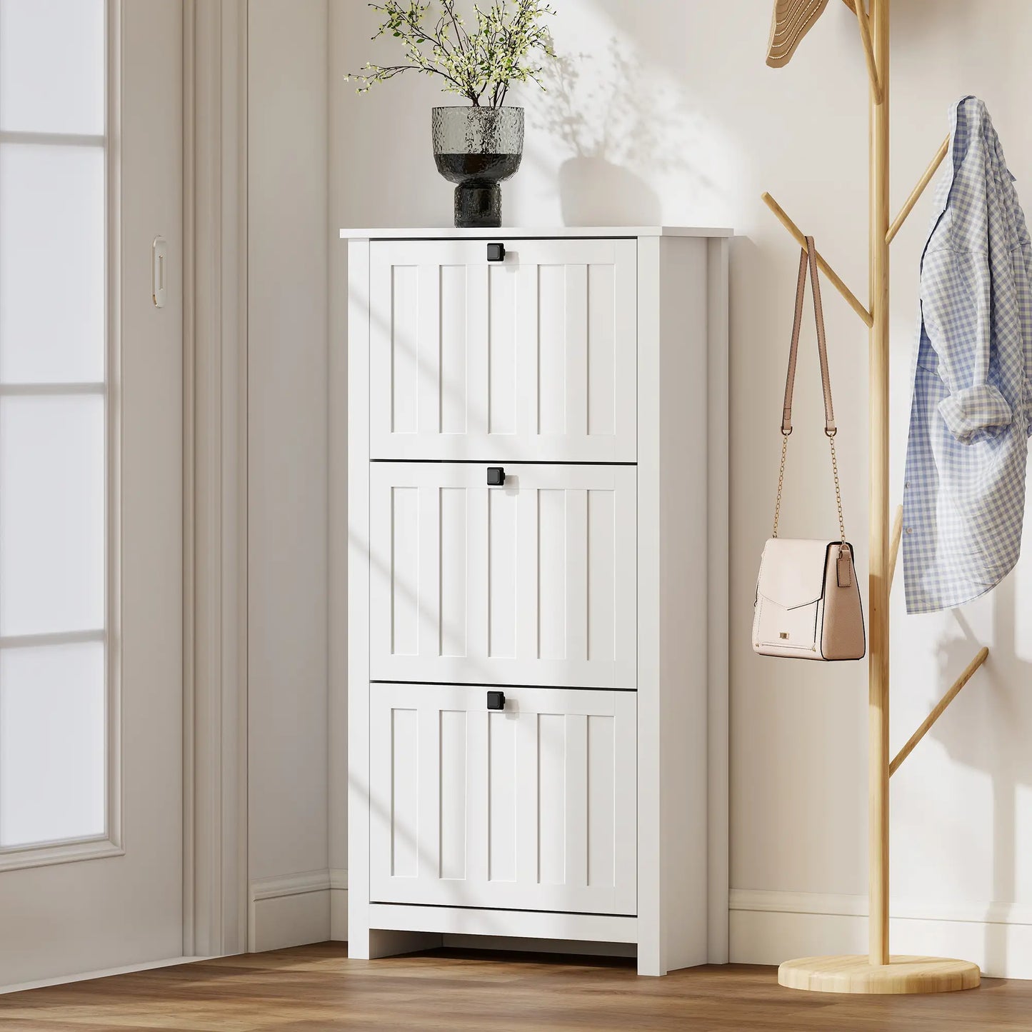 Slim Shoe Cabinet, 3 Flip Drawers, Adjustable Shelves, Holds 12 Pairs, White Shoe Storage Cabinets & Racks at Gallery Canada