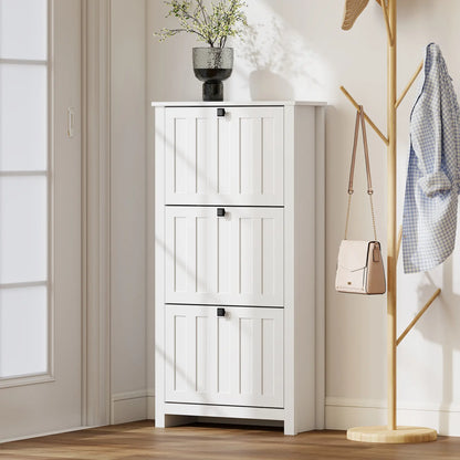 Slim Shoe Cabinet, 3 Flip Drawers, Adjustable Shelves, Holds 12 Pairs, White Shoe Storage Cabinets & Racks at Gallery Canada
