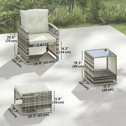 5 Piece Patio Furniture Set, Wicker Chairs With Ottomans, 2-Tier Glass Coffee Table, Grey/Cream White Patio Furniture Sets at Gallery Canada