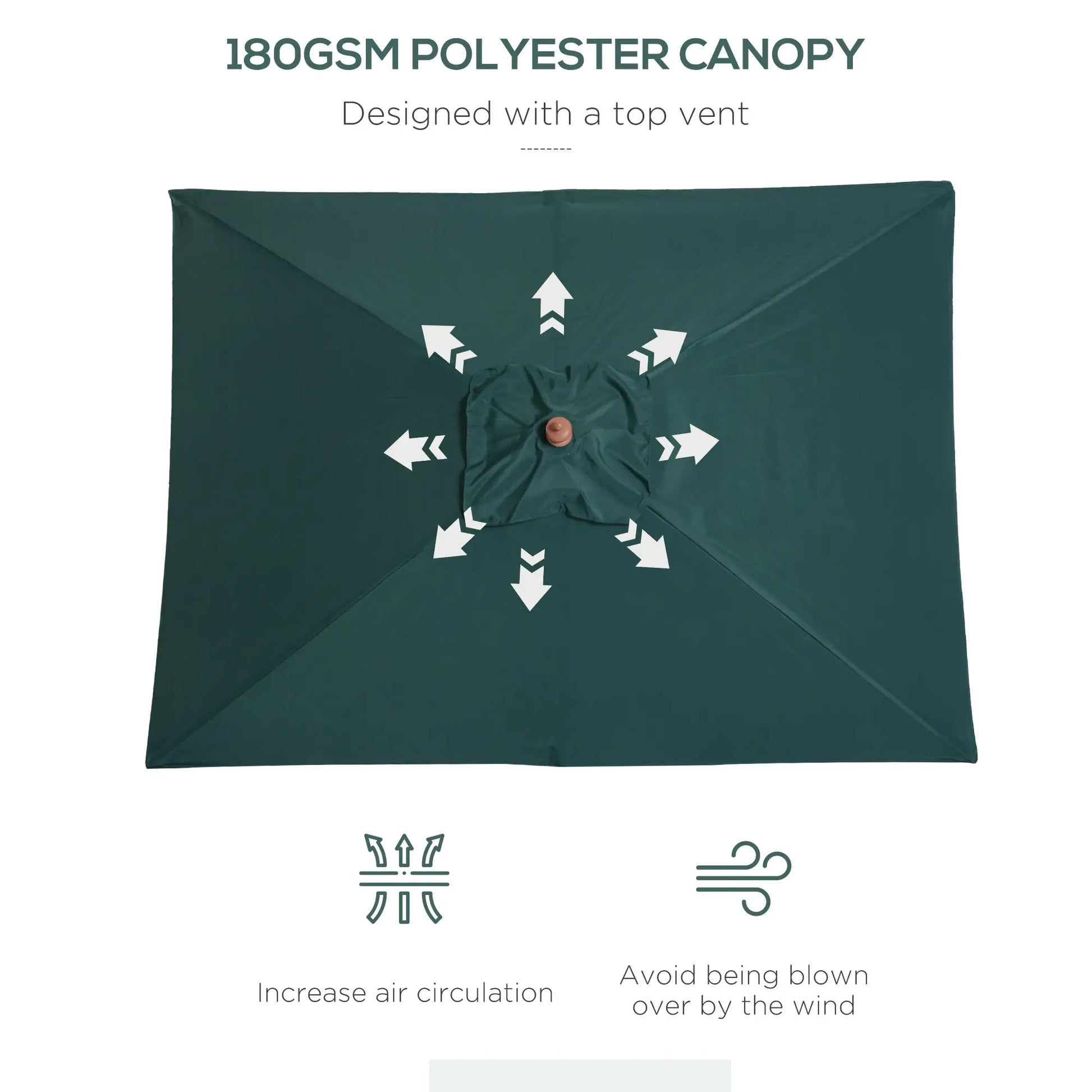 6.6x5ft Square Wooden Patio Umbrella, Tilt Mechanism, 6 Bamboo Ribs, Green Sun Umbrellas at Gallery Canada