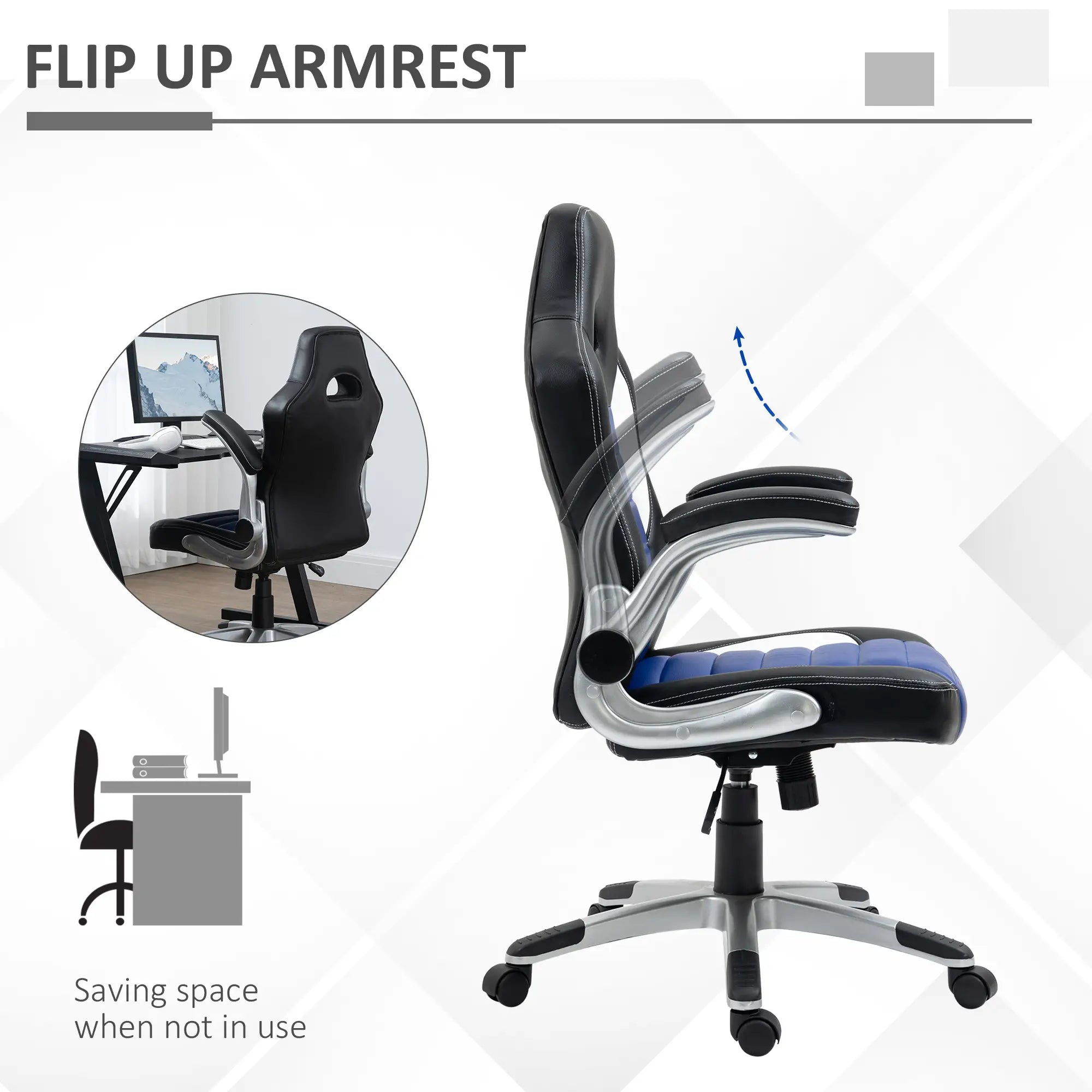 Racing Gaming Chair, PU Leather, Adjustable Height, Flip Up Armrest, Blue Video Game Chairs at Gallery Canada