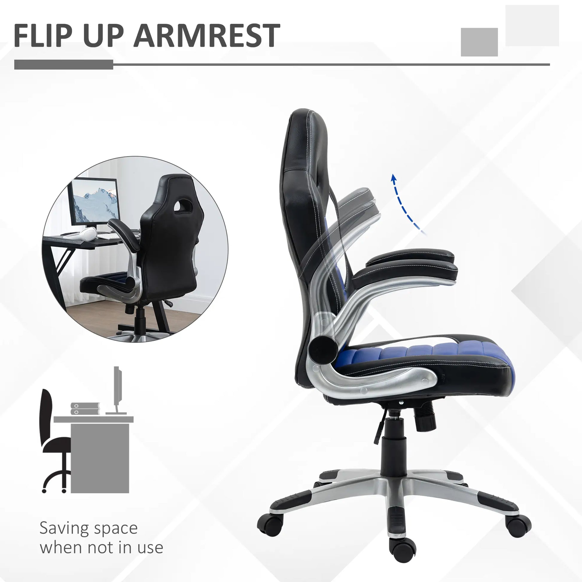 Racing Gaming Chair, PU Leather, Adjustable Height, Flip Up Armrest, Blue Video Game Chairs at Gallery Canada