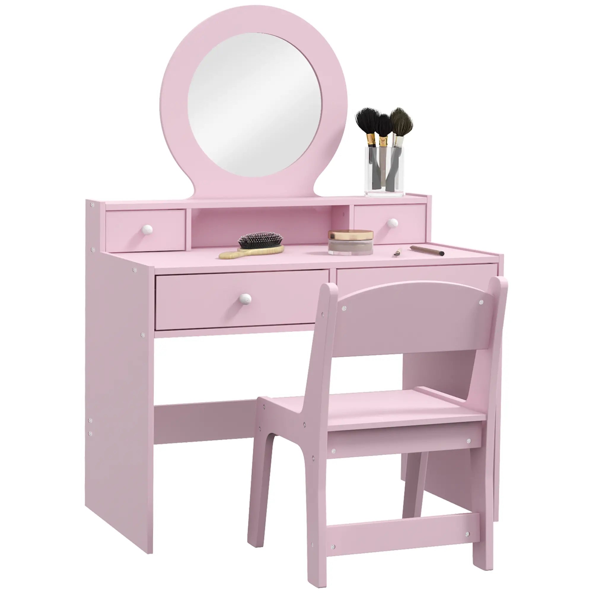 Kids Vanity Set, Makeup Table with Mirror, Stool, Drawers, Ages 3-8, Pink Toy Vanity at Gallery Canada