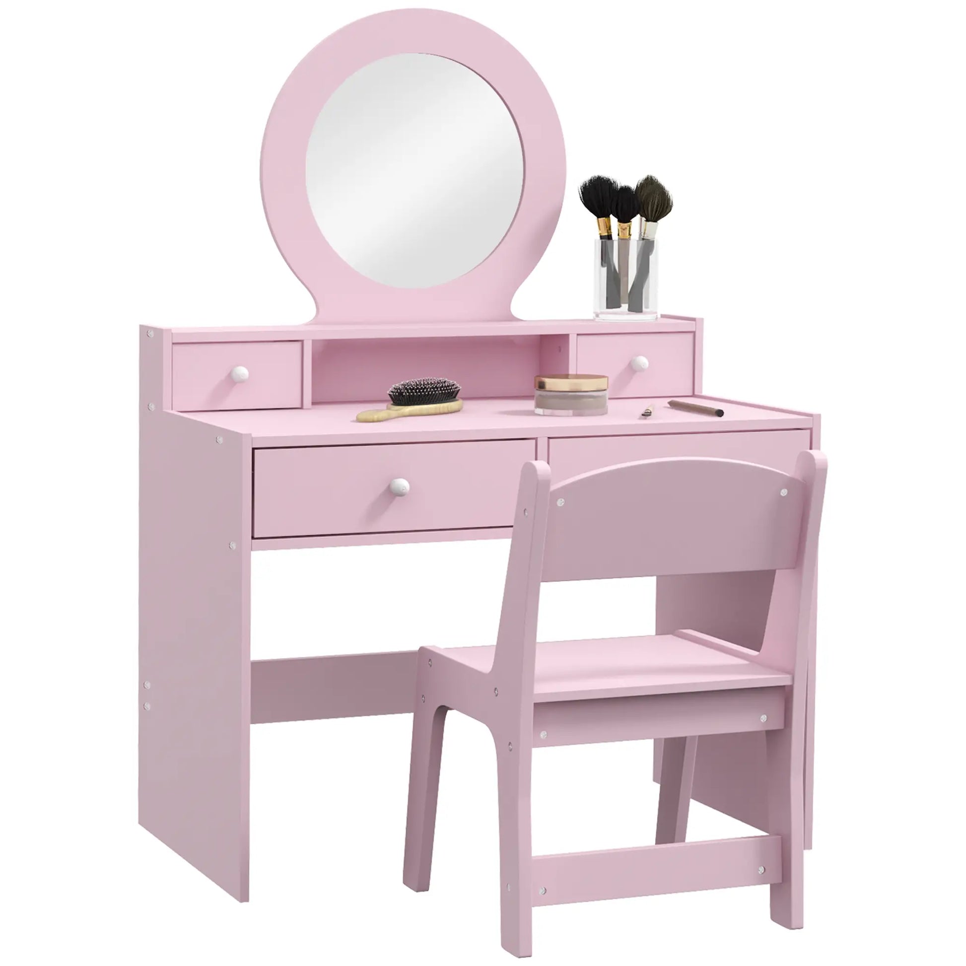 Kids Vanity Set, Makeup Table with Mirror, Stool, Drawers, Ages 3-8, Pink Toy Vanity at Gallery Canada