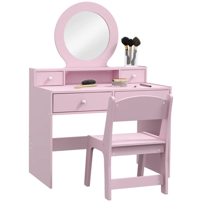 Kids Vanity Set, Makeup Table with Mirror, Stool, Drawers, Ages 3-8, Pink Toy Vanity at Gallery Canada