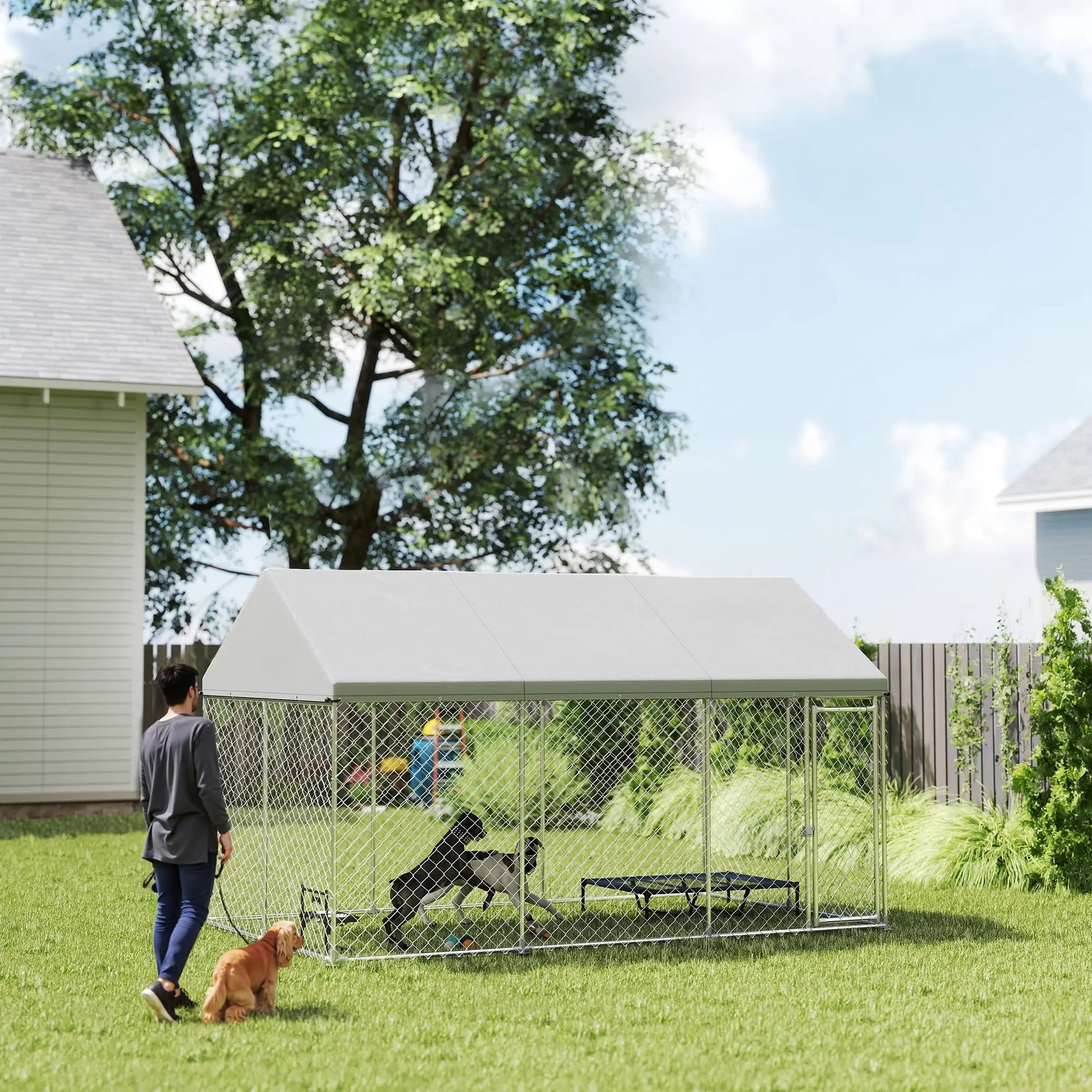 Galvanized Steel Outdoor Dog Kennel, Safety Lock, 13.1' x 7.5' x 7.8' Houses, Kennels & Pens at Gallery Canada