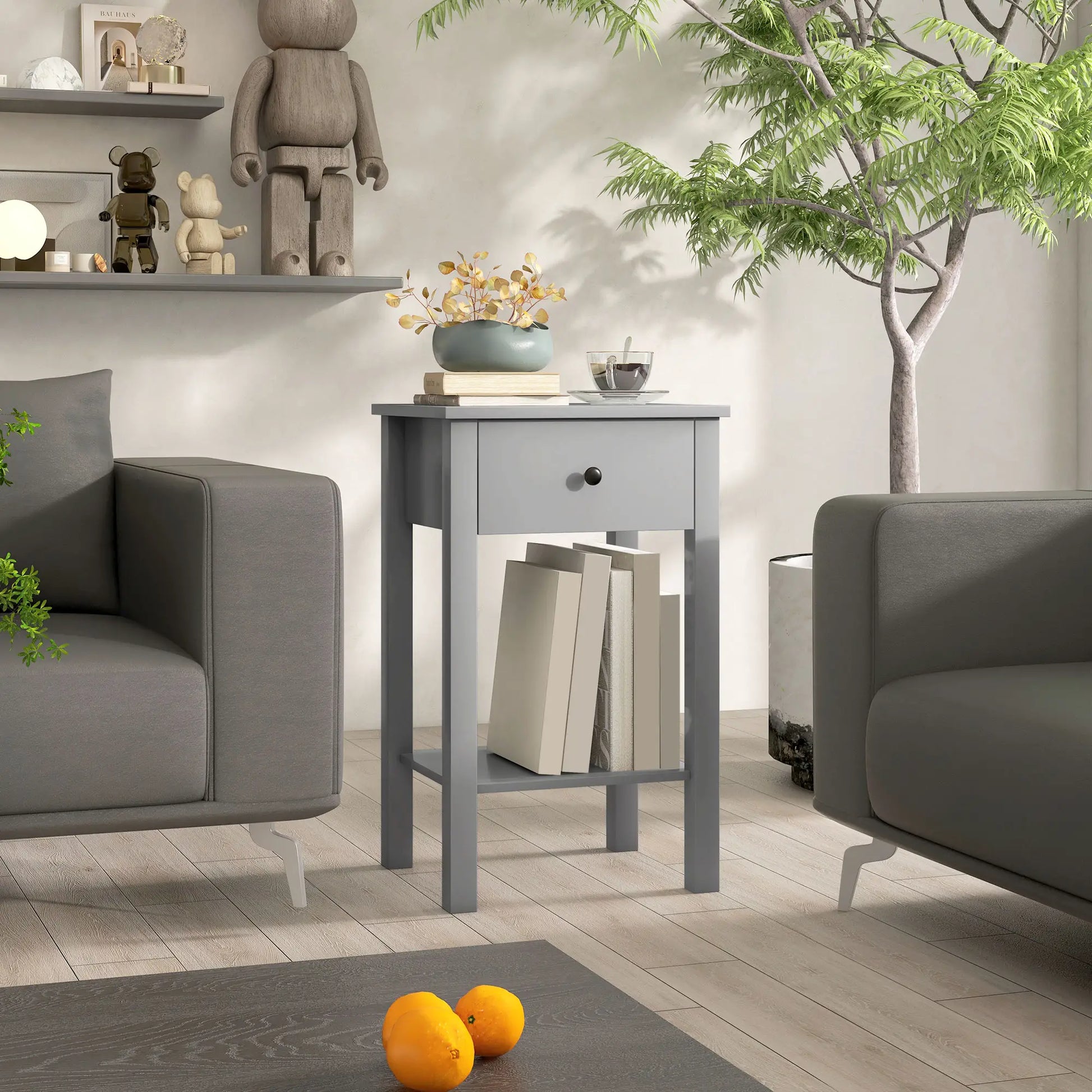 2-Tier End Tables Set of 2, with Drawer, Bottom Shelf, Grey Side Tables at Gallery Canada