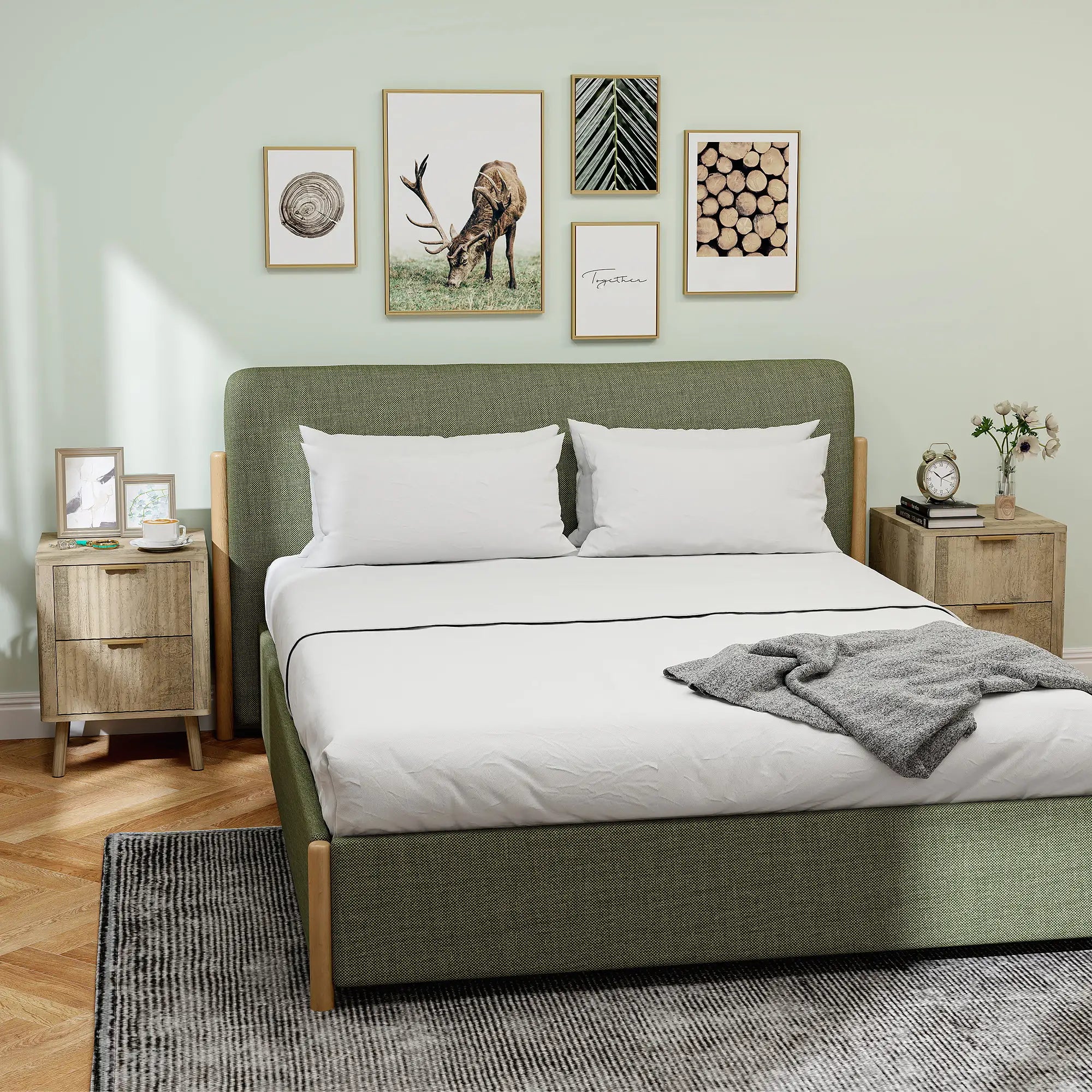 Night Stands Set of 2, Finger Pulls, Fluted Drawers, Round Edges, Oak Bedside Tables at Gallery Canada