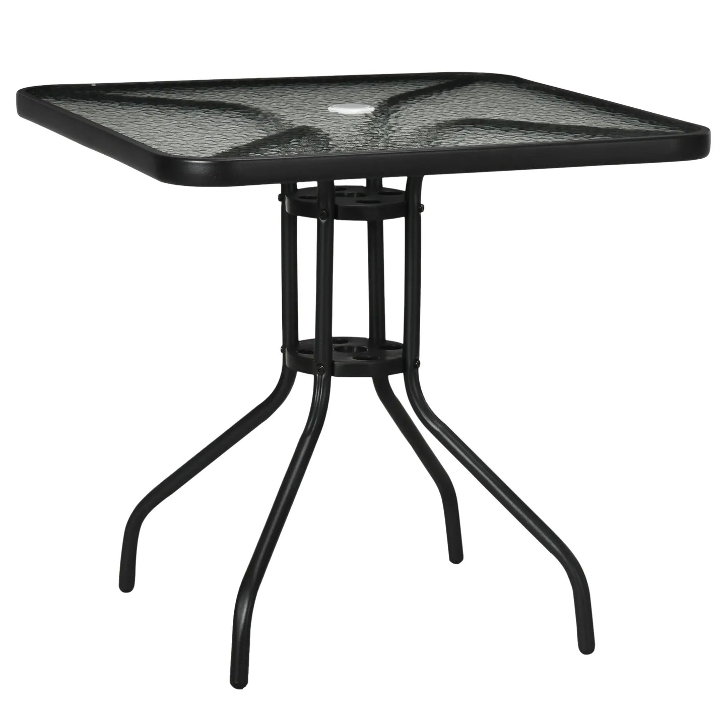Square Patio Dining Table, Tempered Glass Top, Umbrella Hole, Black Patio Dinning Tables Black at Gallery Canada