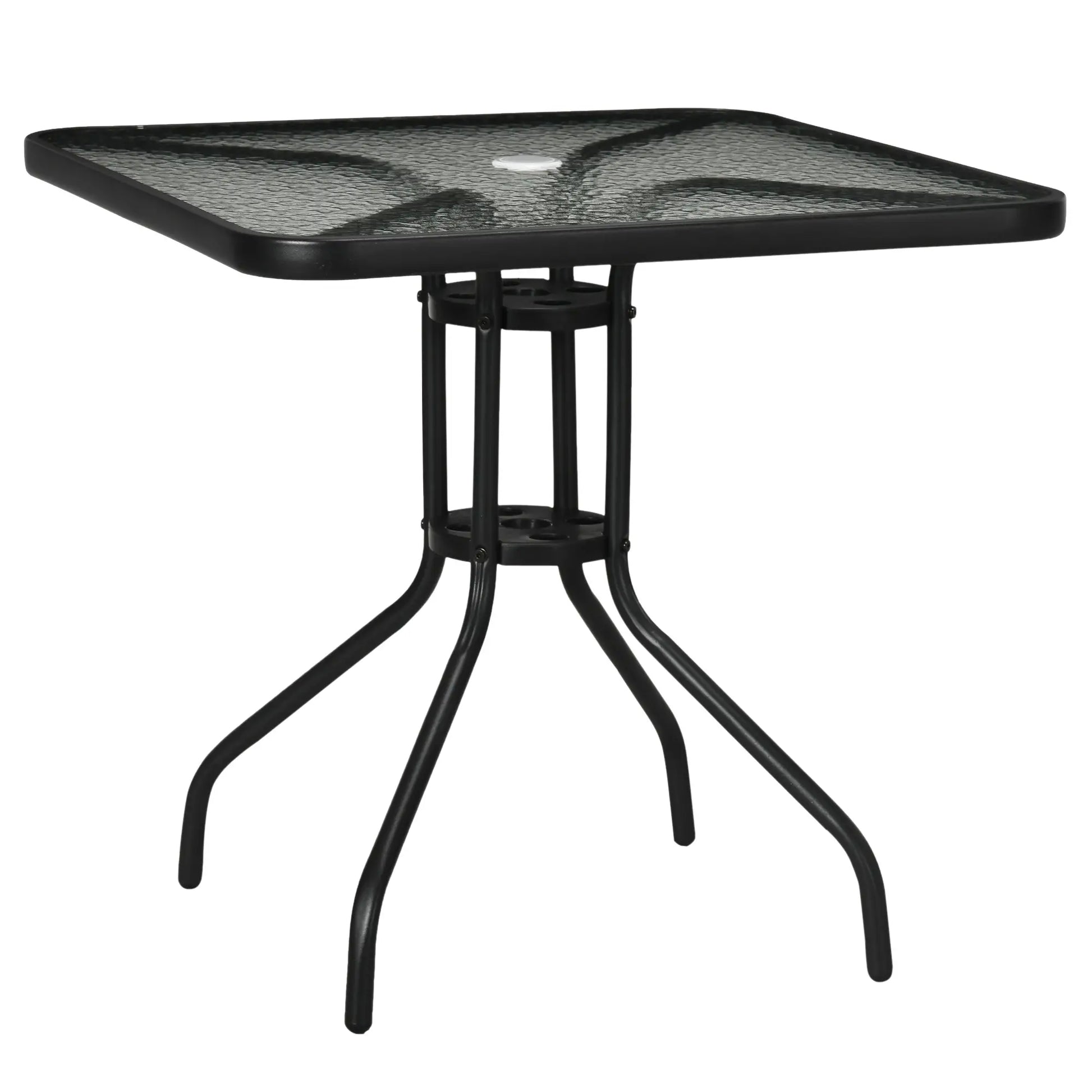Square Patio Dining Table, Tempered Glass Top, Umbrella Hole, Black Patio Dinning Tables Black at Gallery Canada