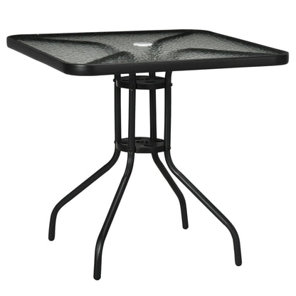 Square Patio Dining Table, Tempered Glass Top, Umbrella Hole, Black Patio Dinning Tables Black at Gallery Canada
