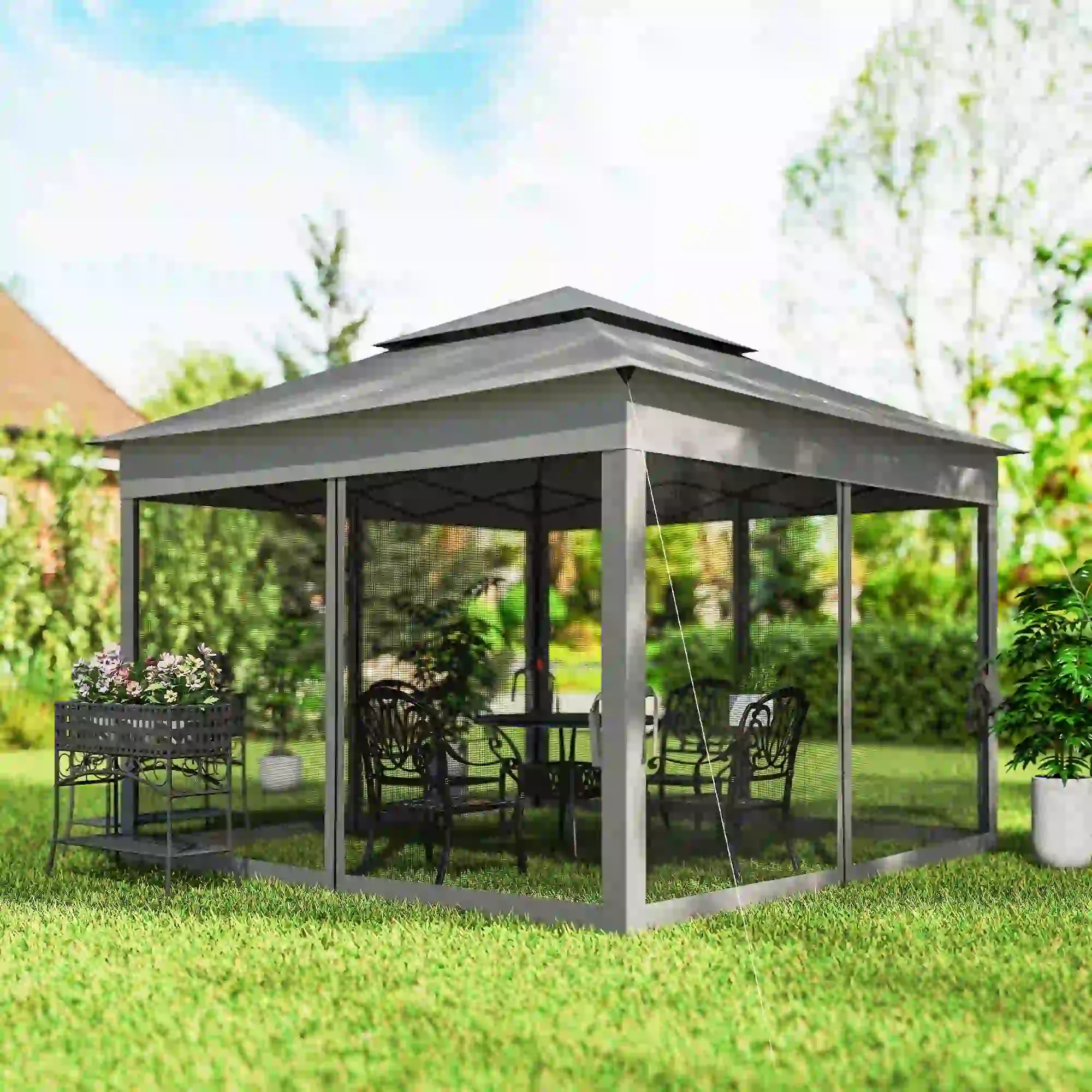 11' x 11' Pop Up Canopy, 2-Tier Soft Top Shelter, Dark Grey Pop Up Canopies at Gallery Canada