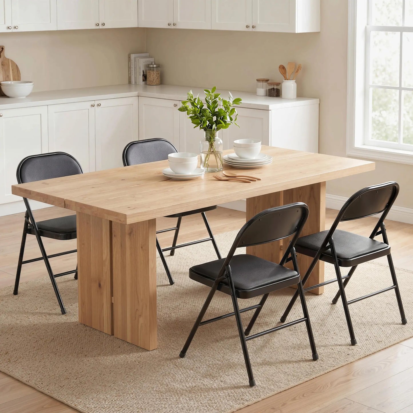 Set of 4 Metal Foldable Chairs, PU Leather Padded, Black Bar Stools at Gallery Canada