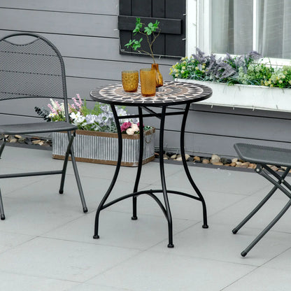 Round Mosaic Patio Table, Metal Frame, Outdoor Garden Furniture, Black Patio Side Tables at Gallery Canada