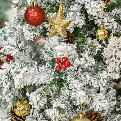 6 Foot Flocked Artificial Christmas Tree, 600 Pine Branches, Pine Cones, Red Berries, Auto Open, Green Pencil Christmas Trees at Gallery Canada