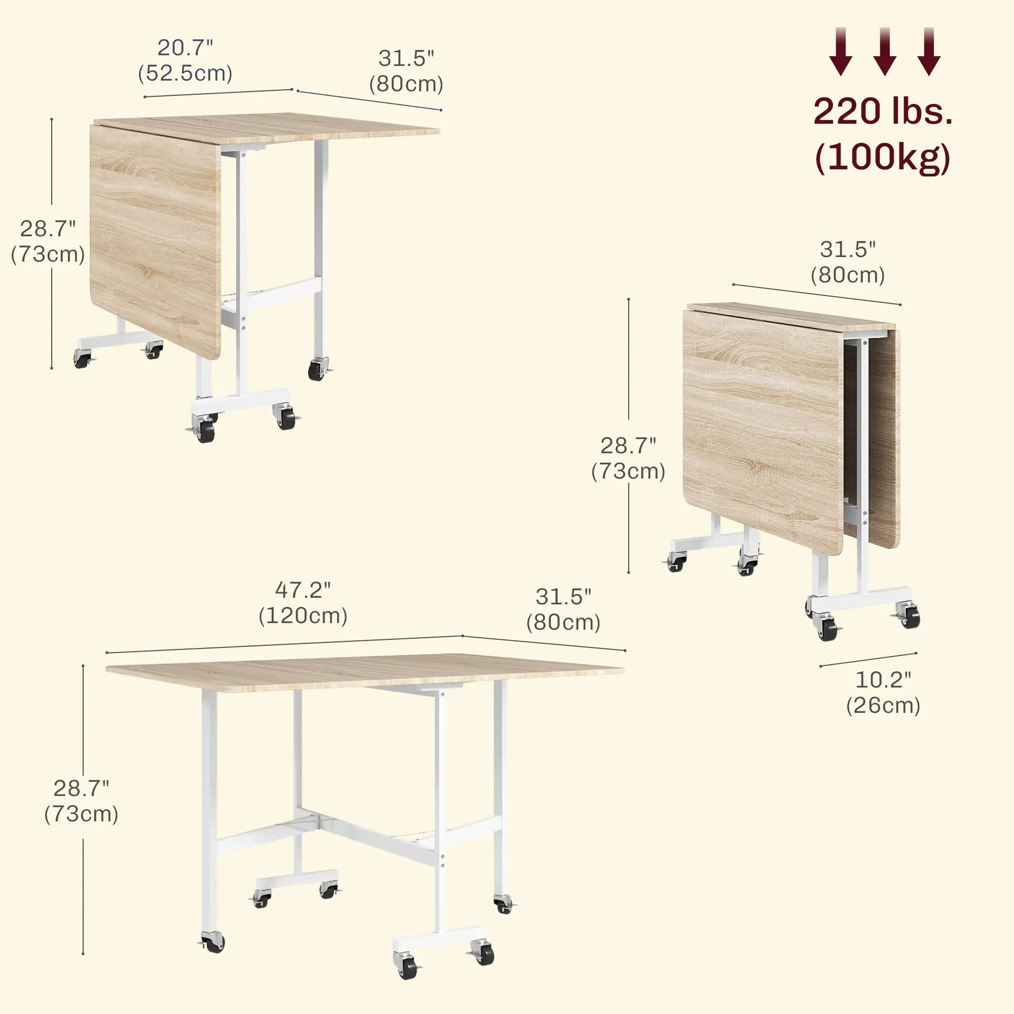 6-Seater Drop-Leaf Dining Table With Wheels, Oak Dining Tables at Gallery Canada