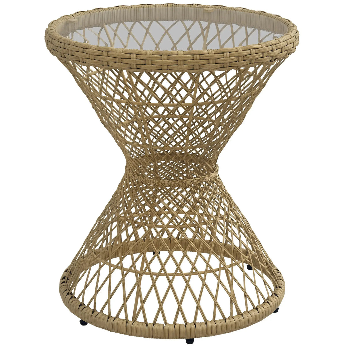 Wicker Outdoor Coffee Table, 18" Round Drum Style, Light Brown Patio Side Tables at Gallery Canada