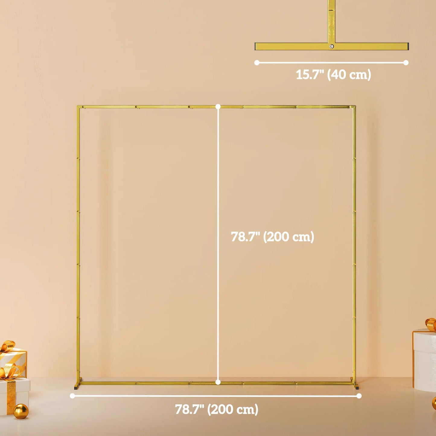 Square Wedding Arch, 6.6 FT Metal Frame With U-Shaped Stakes, Gold