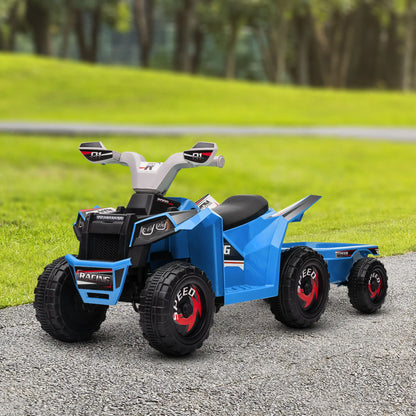6V Kids ATV Quad, Battery Powered Electric Vehicle with Back Trailer, Wear-Resistant Wheels, Blue Electric Toy Cars at Gallery Canada