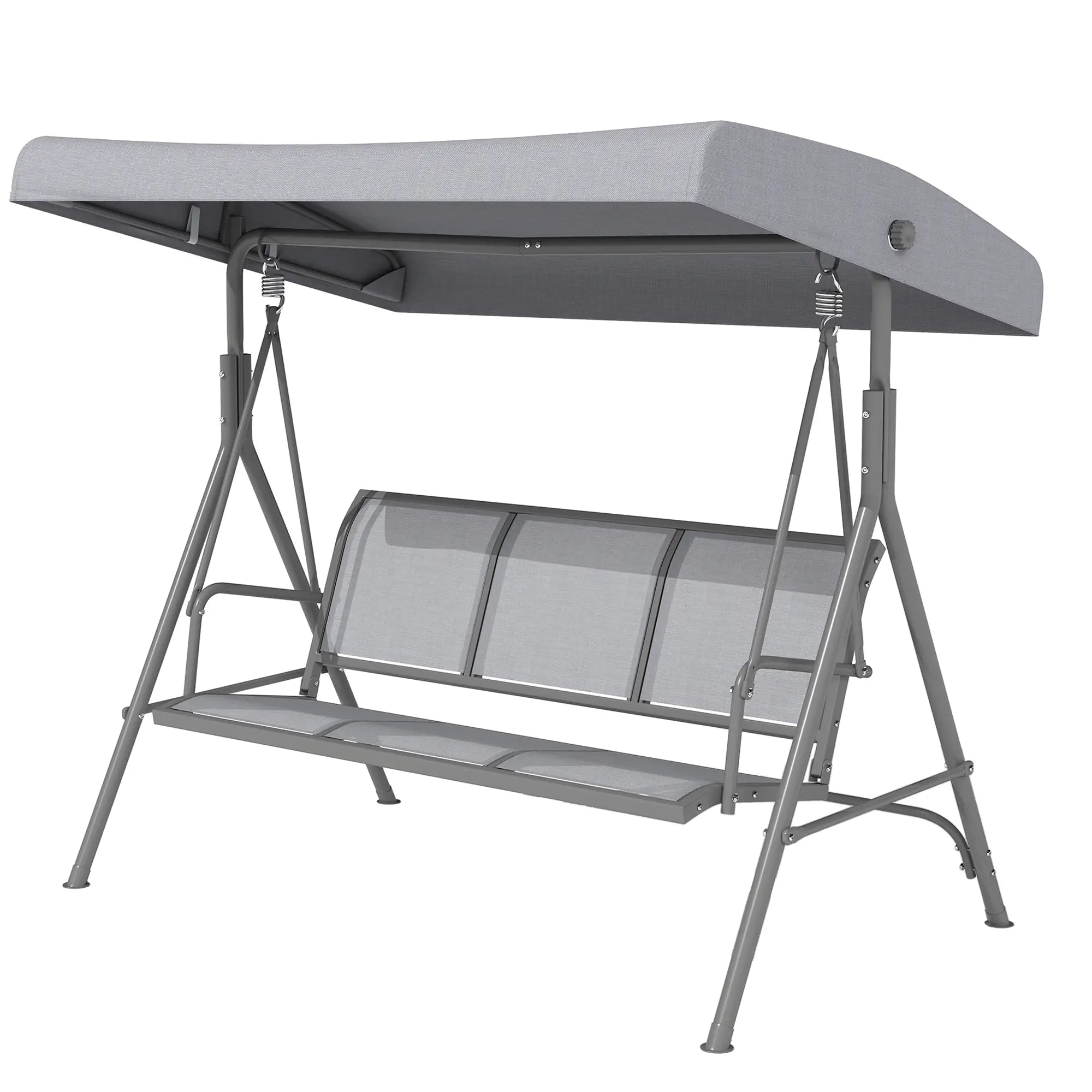 3-Seater Swing Chair, A-Frame Garden Hammock, Adjustable Canopy, Grey Patio Swings with Stand at Gallery Canada