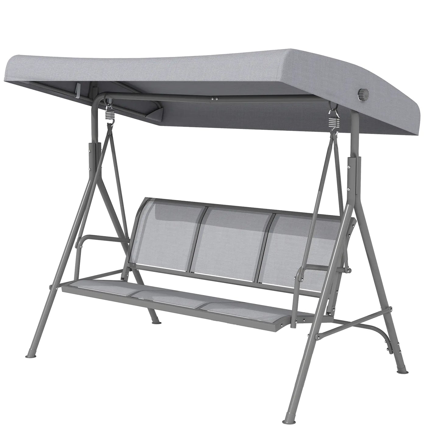 3-Seater Swing Chair, A-Frame Garden Hammock, Adjustable Canopy, Grey Patio Swings with Stand at Gallery Canada
