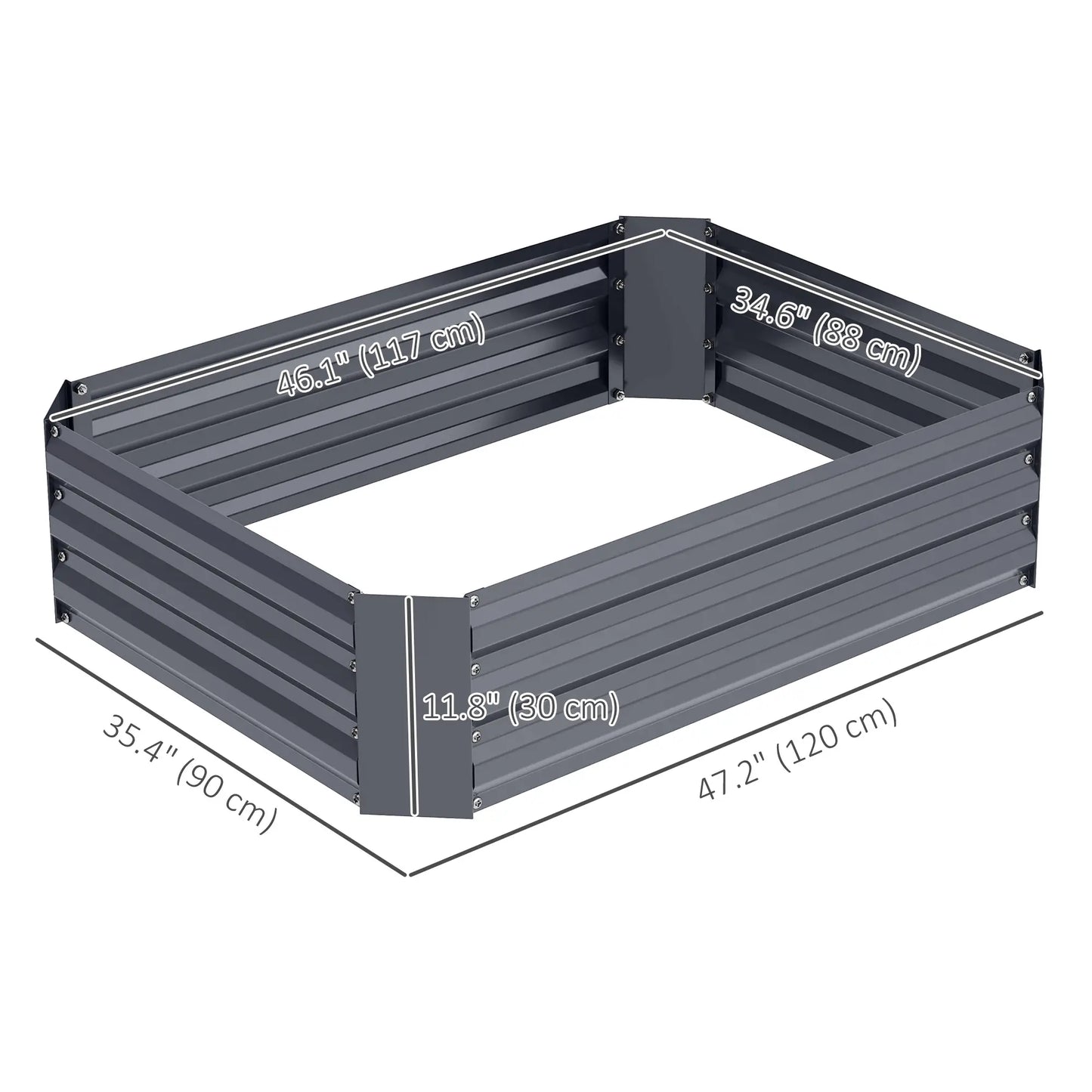 Lit de jardin surélevé galvanisé, 4' x 3' x 1', Bac à plantes en métal d'extérieur, Gris foncé