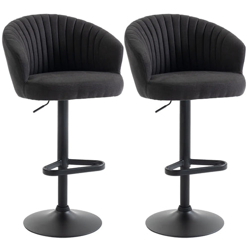 Adjustable Bar Stools Set of 2, Upholstered Kitchen Stools, Steel Frame, Black