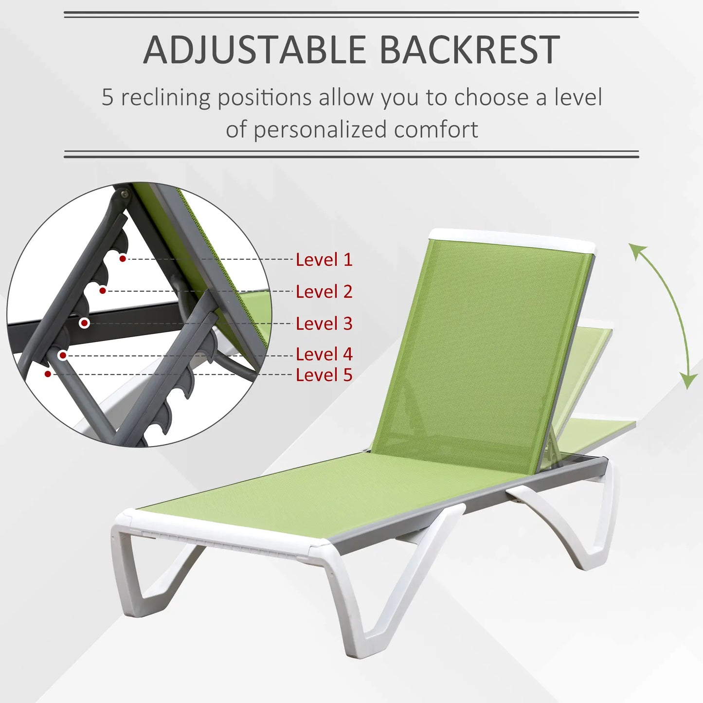 Outdoor Chaise Lounge Chair, Adjustable Back, Wheels, Mesh Fabric, Green Lounger Chairs at Gallery Canada