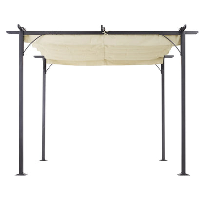 10' Outdoor Pergola Gazebo, Retractable Sun Shade, Beige Pergolas at Gallery Canada