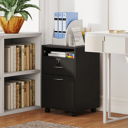 24" Small Filing Cabinet With Compartment, Drawer & Wheels, Black Office Cabinets & Cupboards at Gallery Canada