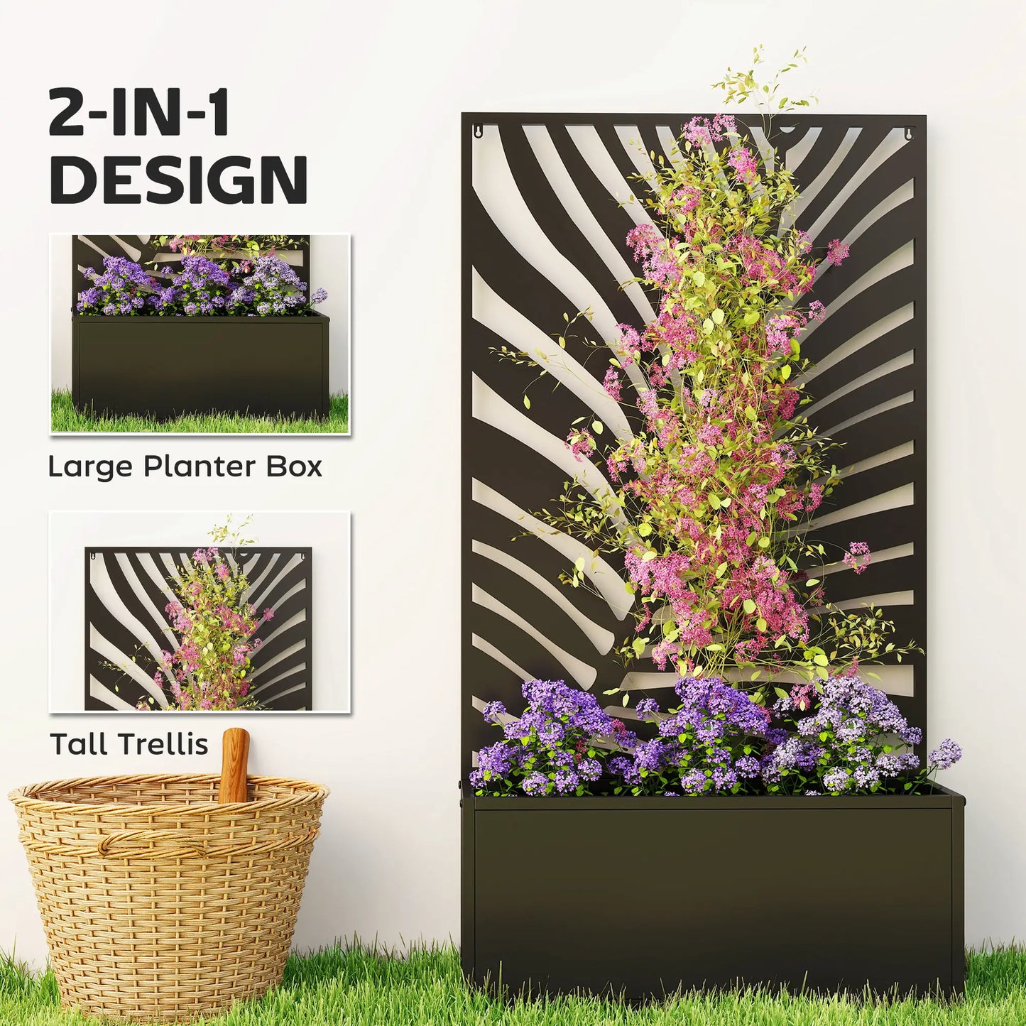 Metal Garden Bed with Trellis for Climbing Plants, Freestanding Galvanized Planter Boxes at Gallery Canada