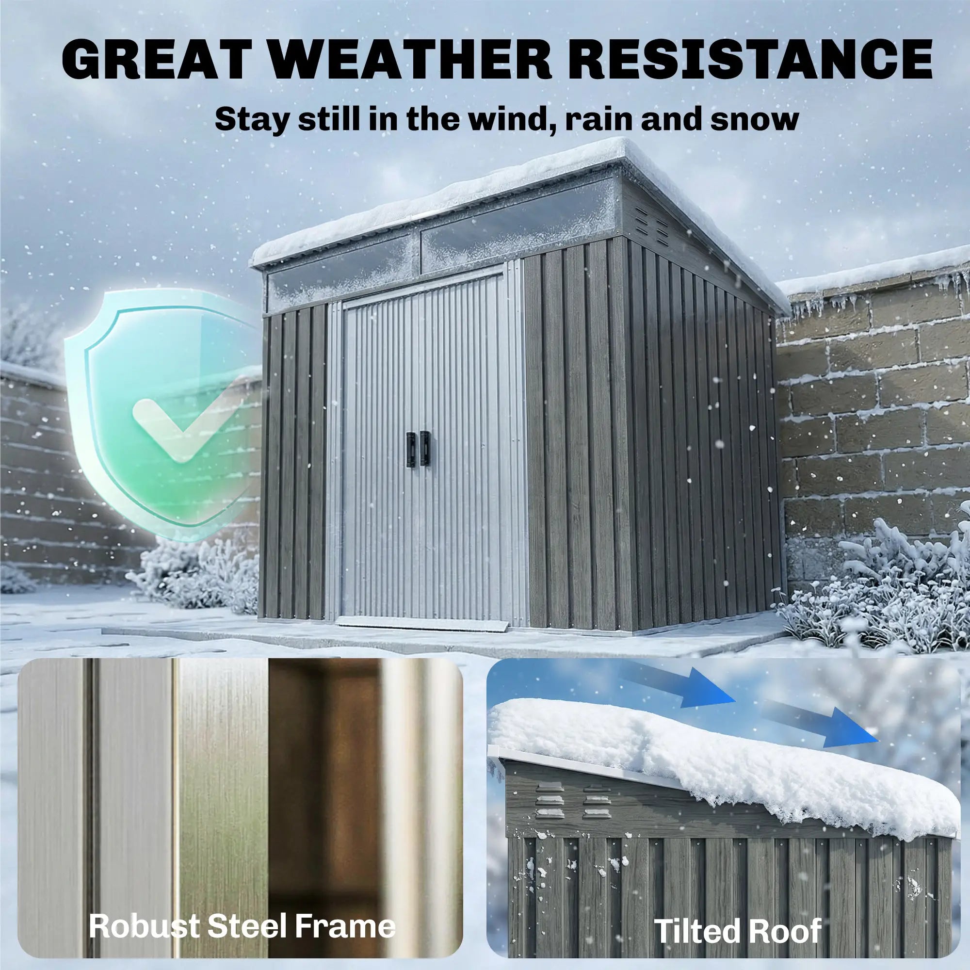 6.5x4FT Galvanised Metal Shed, Lockable Garden Storage with Sliding Doors, Grey Sheds at Gallery Canada