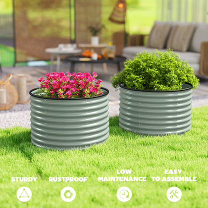 Set Of 2 Metal Raised Garden Beds, Easy To Assemble, Green