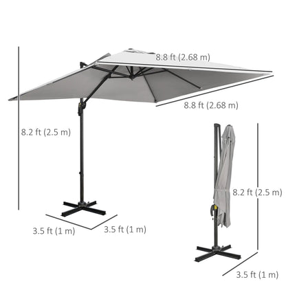 9ft Square Cantilever Patio Umbrella, Cross Base, Crank Handle, Light Grey Offset Cantilever Umbrellas at Gallery Canada