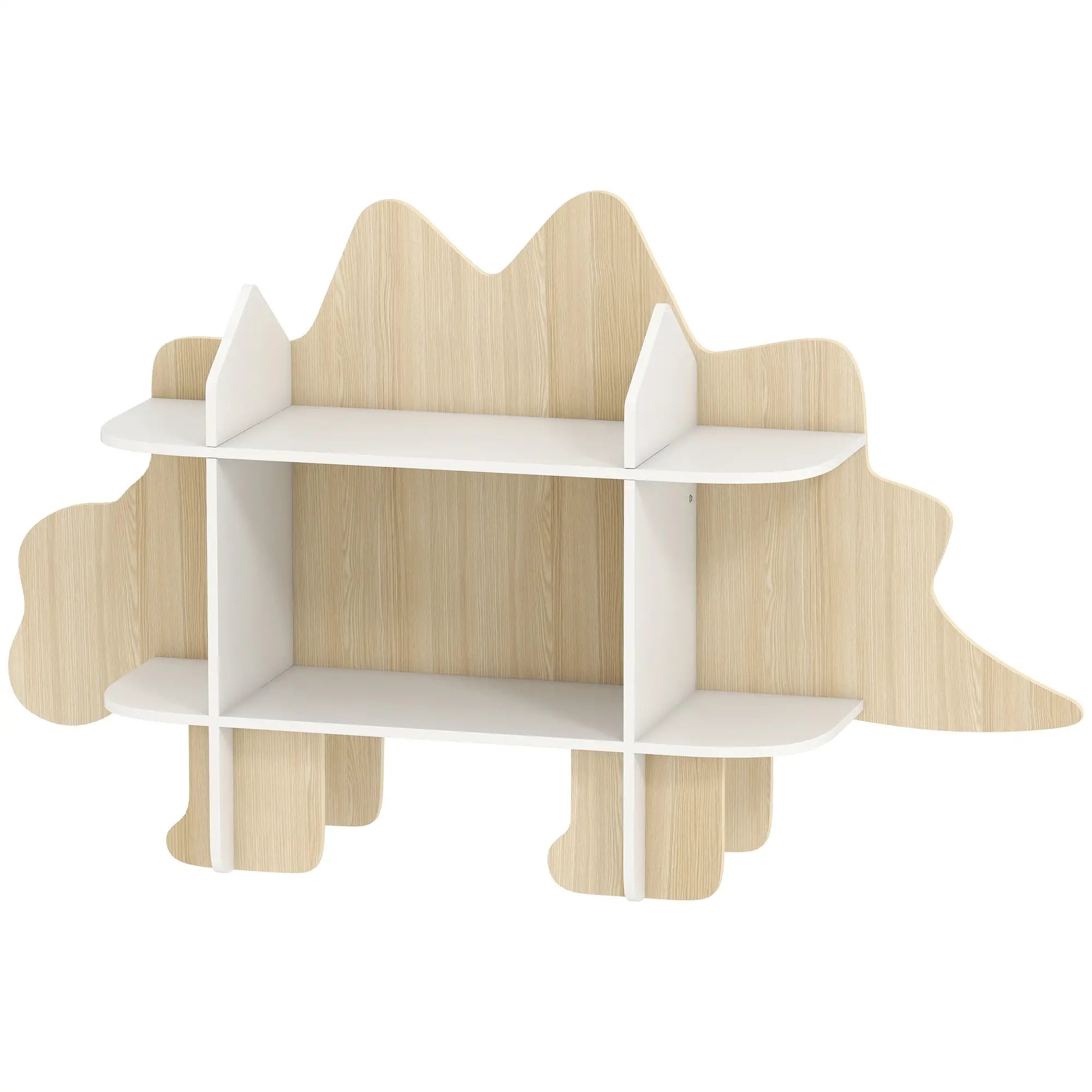 Dinosaur Kids Bookshelf, 2 Tier Bookcase, Natural Bookshelves & Bookcases Natural, White at Gallery Canada