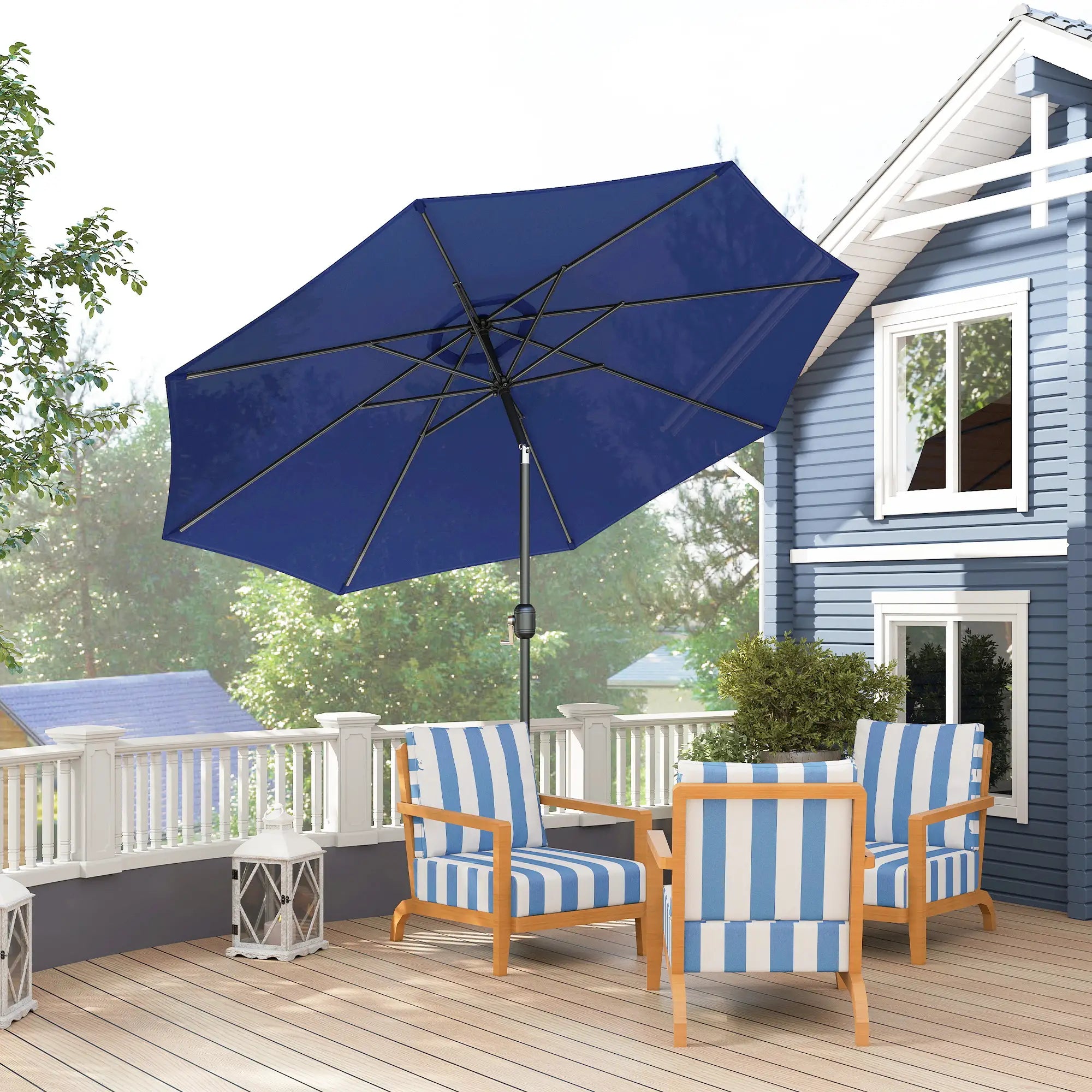 10' x 8' Round Market Umbrella, Crank Handle, Tilt, Blue Sun Umbrellas at Gallery Canada