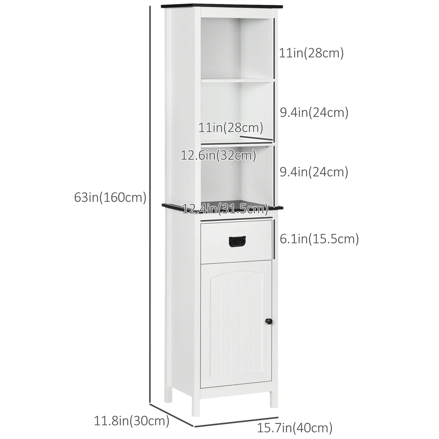 Tall Bathroom Storage Cabinet, Floor Standing with Drawer, Adjustable Shelf, White Bathroom Cabinets at Gallery Canada