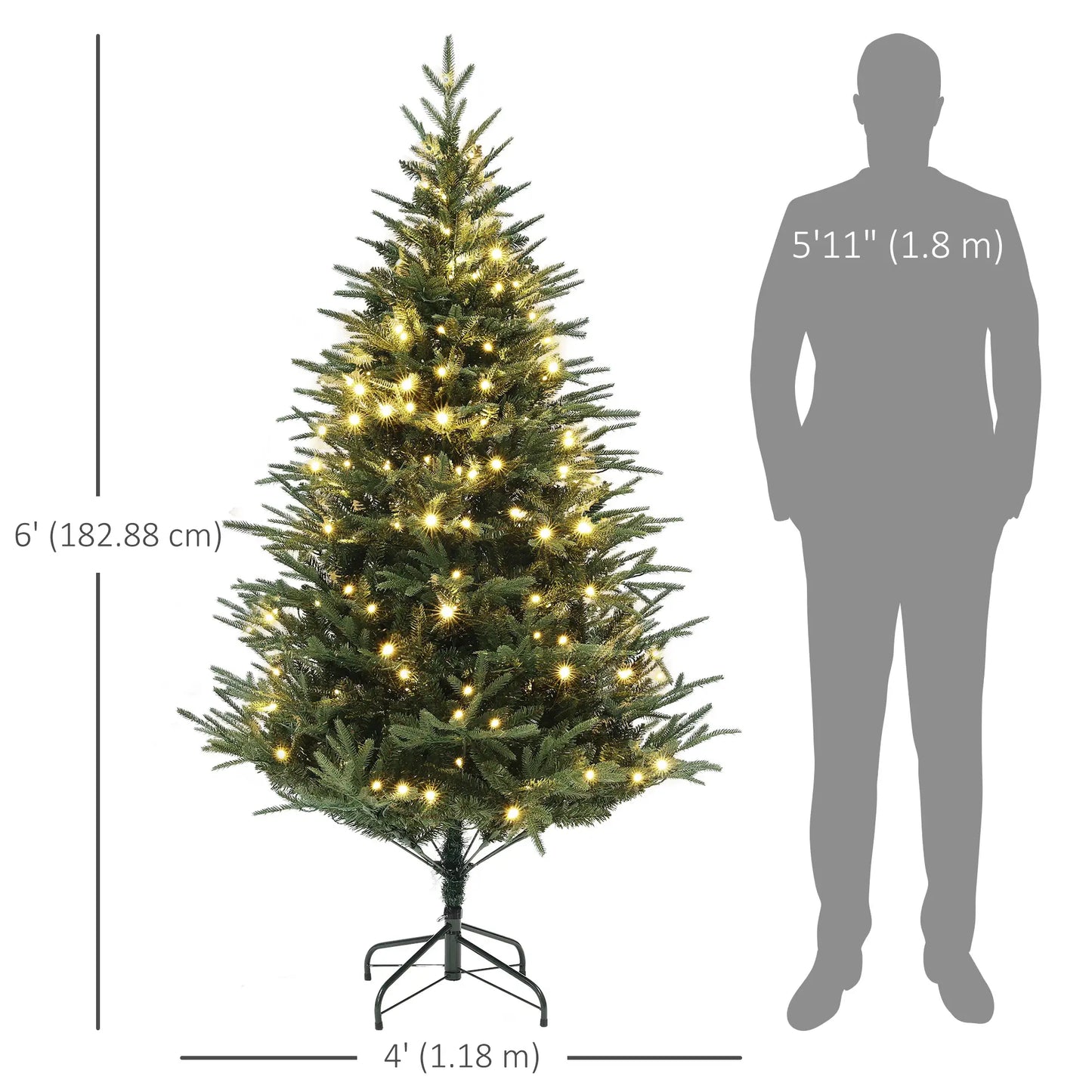 6ft Prelit Artificial Christmas Tree, Steel Base, Hinged, Warm White LED Lights Pre Lit Christmas Trees at Gallery Canada
