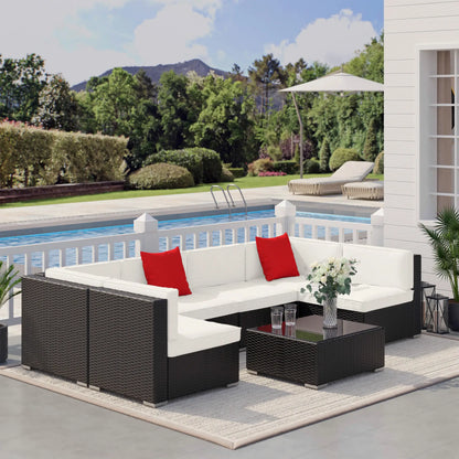 7 Piece Patio Sofa Set, Outdoor Wicker Sectional, Dark Brown & Beige, Dark Brown & Beige Patio Furniture Sets at Gallery Canada