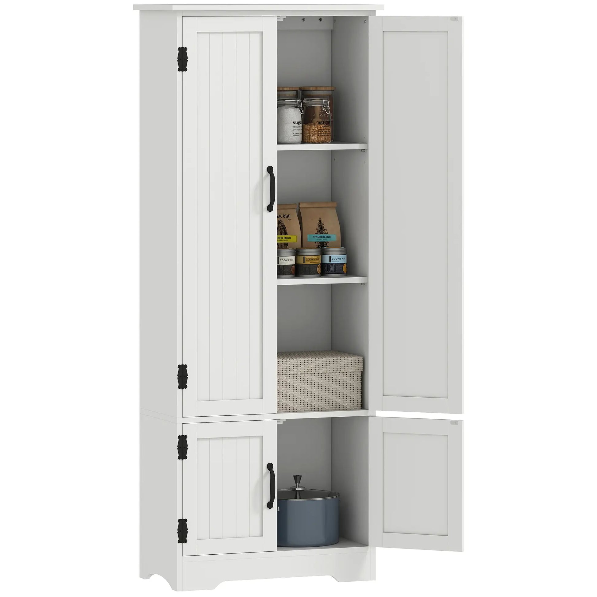60" 4-Door Storage Cabinet, Adjustable Shelves, Large Pantry, White Kitchen Pantry Cabinets at Gallery Canada