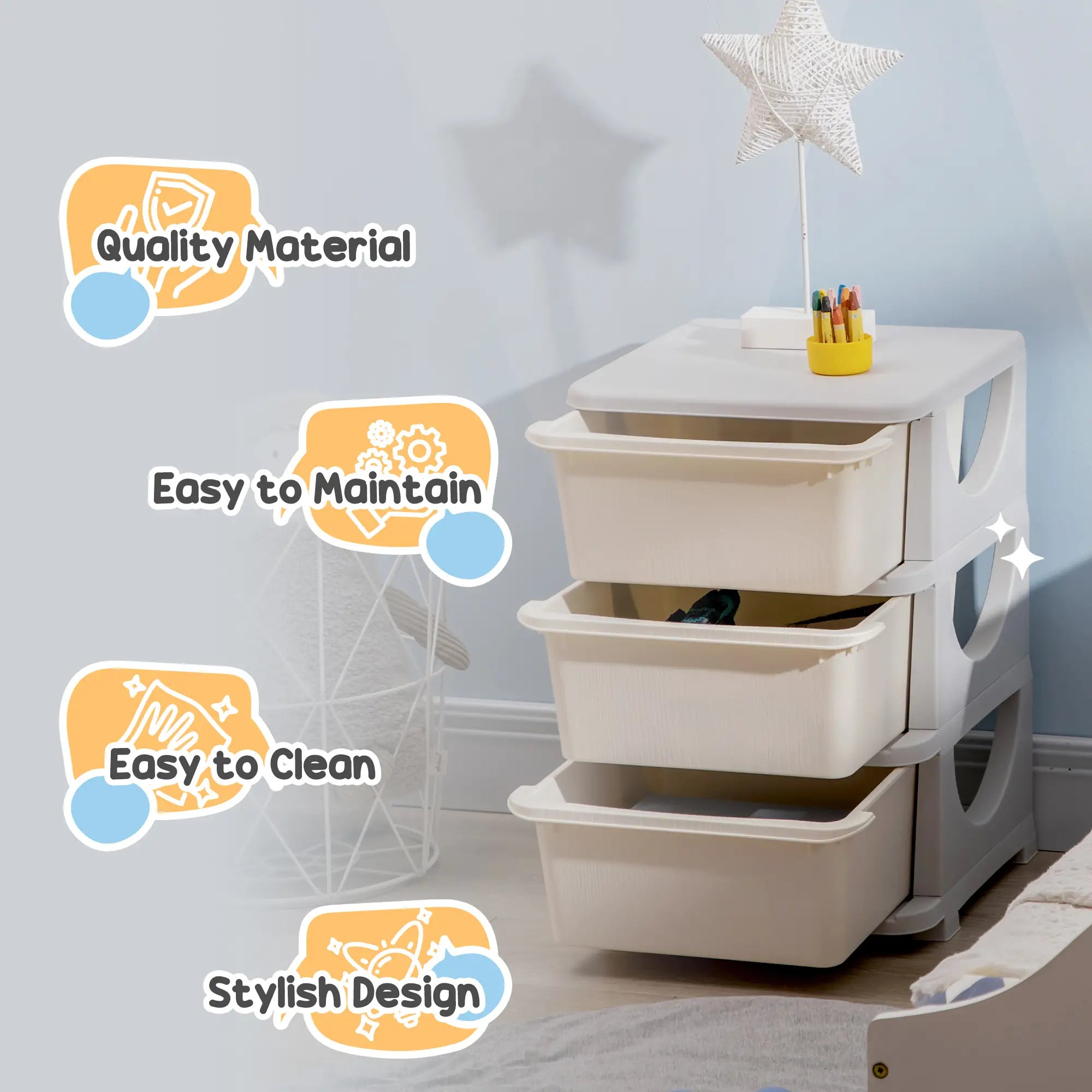 3 Tier Kids Toy Organizer, 3 Plastic Drawers, Cream White Baby & Kids Storage at Gallery Canada