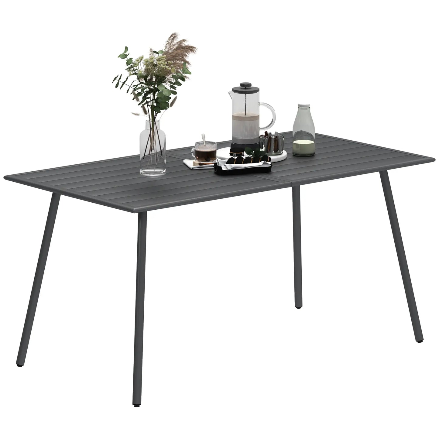 Rectangle Patio Dining Table for 6, Metal Steel Slat, 59" x 31.5" x 29", Grey Patio Dinning Tables at Gallery Canada