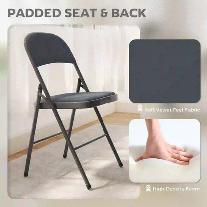 4 Pack Folding Chairs, Padded Seats, Velvet, Steel Frame, Dark Grey Dining Chairs at Gallery Canada