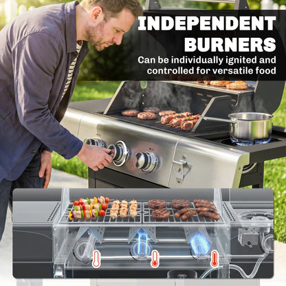 3 Burner Propane Gas Grill, 36,000 BTU, Cast Iron Grates, Wheels, Warming Rack Propane Gas Grills at Gallery Canada